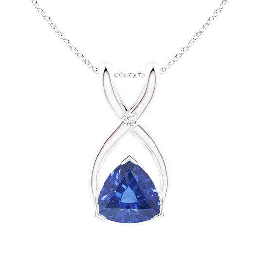 Ciondolo con zaffiro blu trilioni e diamanti con catena a V 2,75 carati - harrychadent.it
