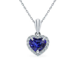 Ciondolo con zaffiro di Ceylon e diamante rotondo Halo Heart con catena 2 carati
