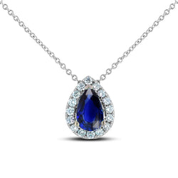 Ciondolo con zaffiro di Ceylon e diamanti tondi Halo Pear 2,50 carati