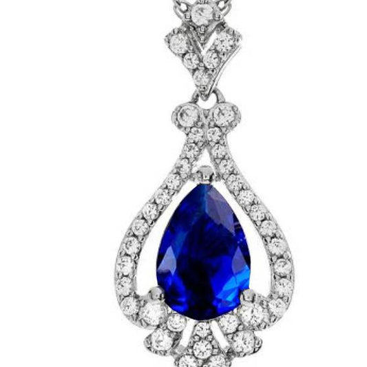 Ciondolo con zaffiro di Ceylon, oro bianco 14 carati, taglio a pera, 1,90 ct - harrychadent.it