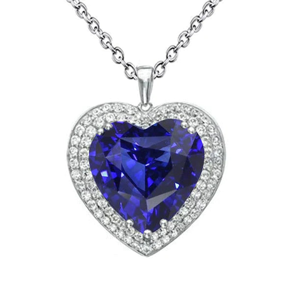 Ciondolo cuore doppio alone con zaffiro blu e diamanti oro 6,50 carati - harrychadent.it