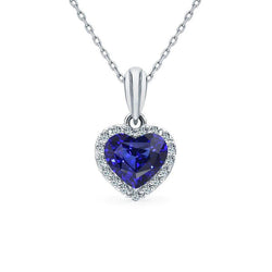 Ciondolo da donna Heart Blue Sapphire & Diamond Halo 1,75 carati