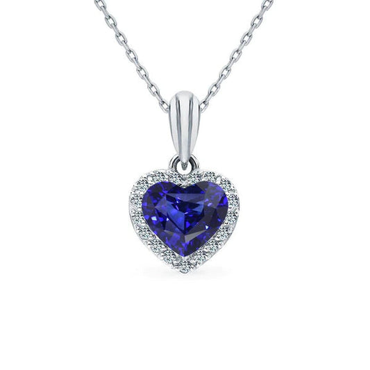 Ciondolo da donna Heart Blue Sapphire & Diamond Halo 1,75 carati - harrychadent.it