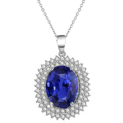 Ciondolo doppio alone ovale zaffiro blu scuro e diamante 4,75 carati