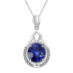 Ciondolo fantasia rotondo zaffiro blu naturale e diamante 2,75 carati