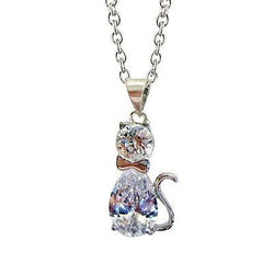 Ciondolo gatto memorabile con diamante rotondo 3,50 carati e pera in oro bianco 14K