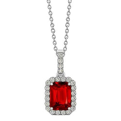Ciondolo in oro bianco 14K con rubino taglio smeraldo con diamanti rotondi 5 ct