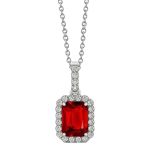 Ciondolo in oro bianco 14K con rubino taglio smeraldo con diamanti rotondi 5 ct - harrychadent.it