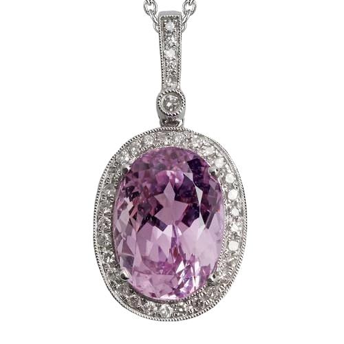 Ciondolo in oro bianco con kunzite rosa e diamanti. gioielli da donna 14 carati. 9 carati - harrychadent.it