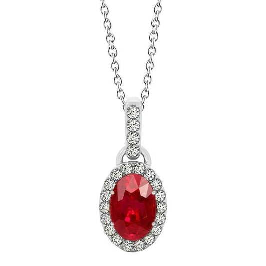 Ciondolo in oro bianco con rubino ovale con diamanti rotondi 3.25 ct con catena - harrychadent.it