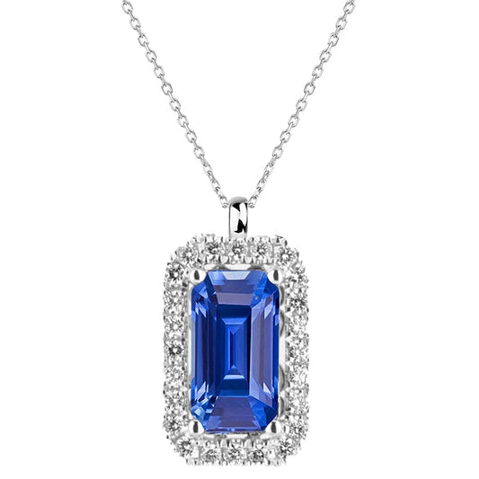 Ciondolo in oro con zaffiro e diamanti dello Sri Lanka con smeraldo Halo da 4,25 carati - harrychadent.it