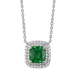Ciondolo in pietra preziosa verde smeraldo e diamante con catena 11 carati WG 14K