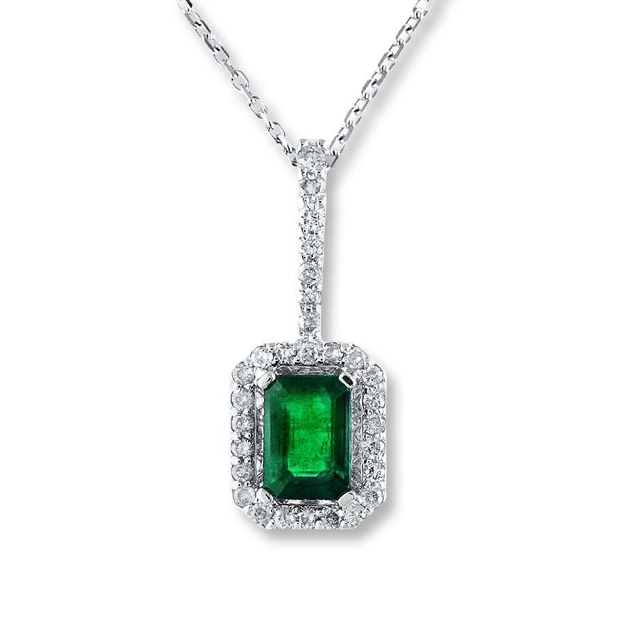 Ciondolo in pietra preziosa verde smeraldo e diamante con catena 8 carati WG 14K - harrychadent.it