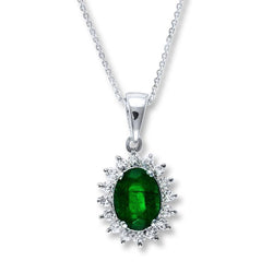 Ciondolo in pietra preziosa verde taglio ovale con smeraldo e diamante 8 ct. WG 14K