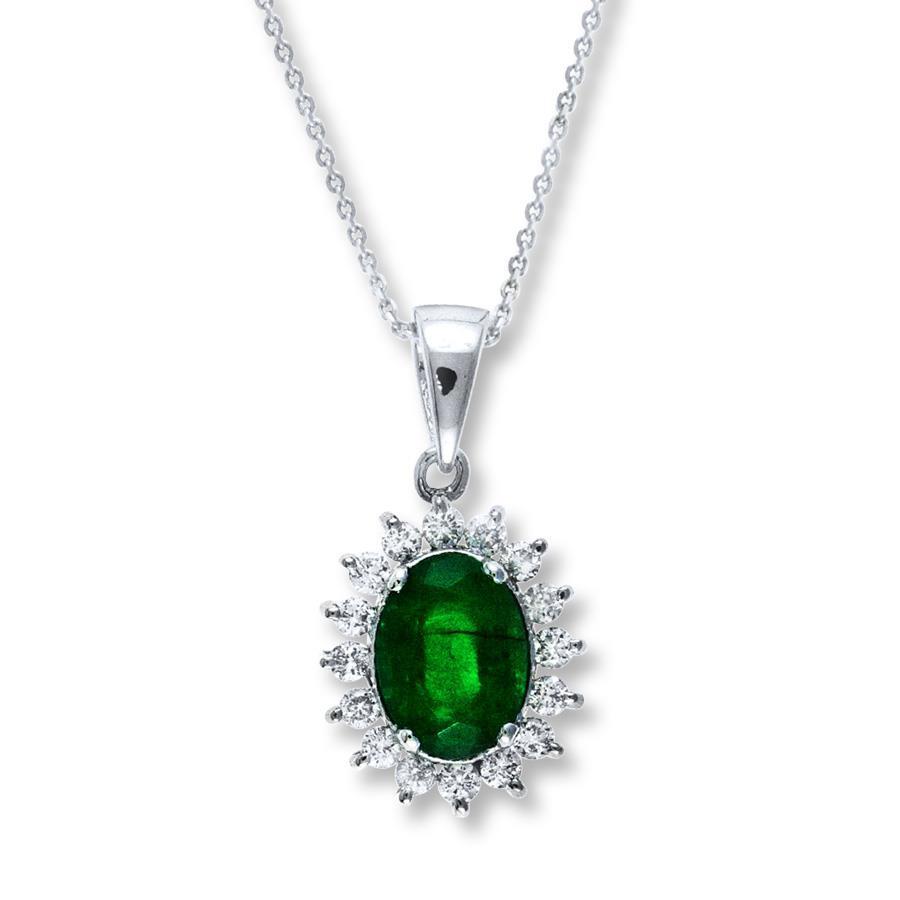 Ciondolo in pietra preziosa verde taglio ovale con smeraldo e diamante 8 ct. WG 14K - harrychadent.it