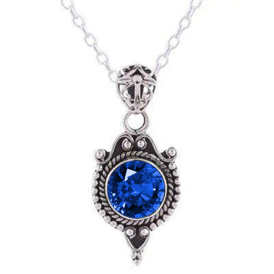 Ciondolo in stile antico con zaffiro blu 8 carati in oro bianco 14K - harrychadent.it