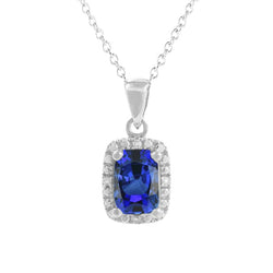 Ciondolo ovale con zaffiro blu naturale e diamante Halo in oro 2 carati