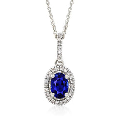 Ciondolo ovale con zaffiro dello Sri Lanka e diamante Halo con catena 3 carati