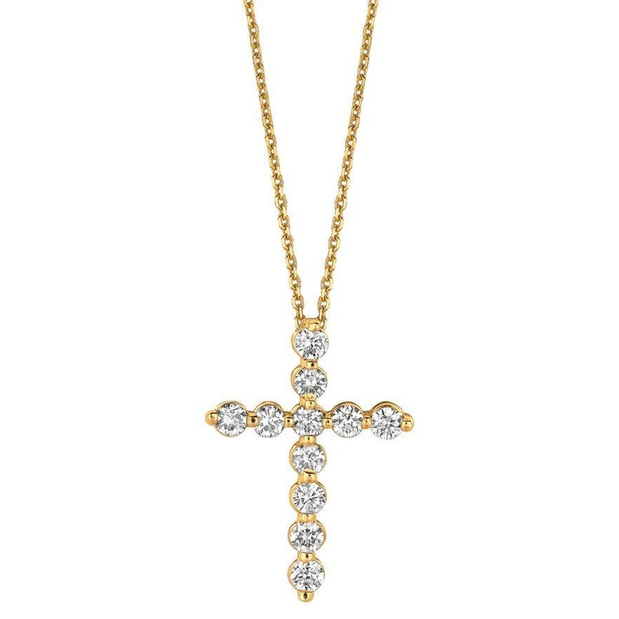 Ciondolo per collana con croce di diamanti rotondi 1.10 carati in oro giallo 14K - harrychadent.it
