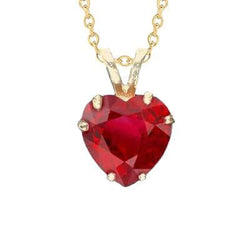 Ciondolo per collana da donna a forma di cuore rosso rubino in oro giallo 6 carati 14K