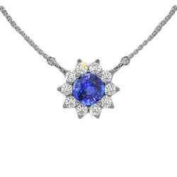Ciondolo rotondo con zaffiro blu e diamante Halo Star Style 3 carati