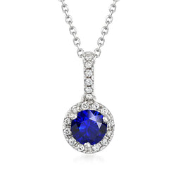 Ciondolo rotondo con zaffiro di Ceylon e diamante Halo 3,50 carati oro 14K
