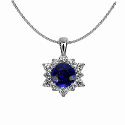 Ciondolo rotondo con zaffiro di Ceylon e diamante Halo Star Style 2,50 carati