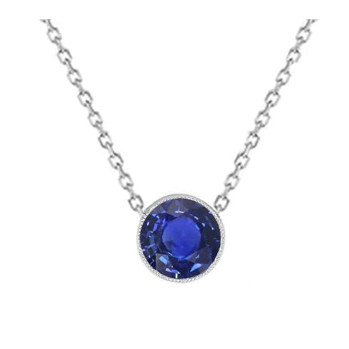 Ciondolo solitario Collana con zaffiro blu rotondo Oro 14K 1 carato - harrychadent.it