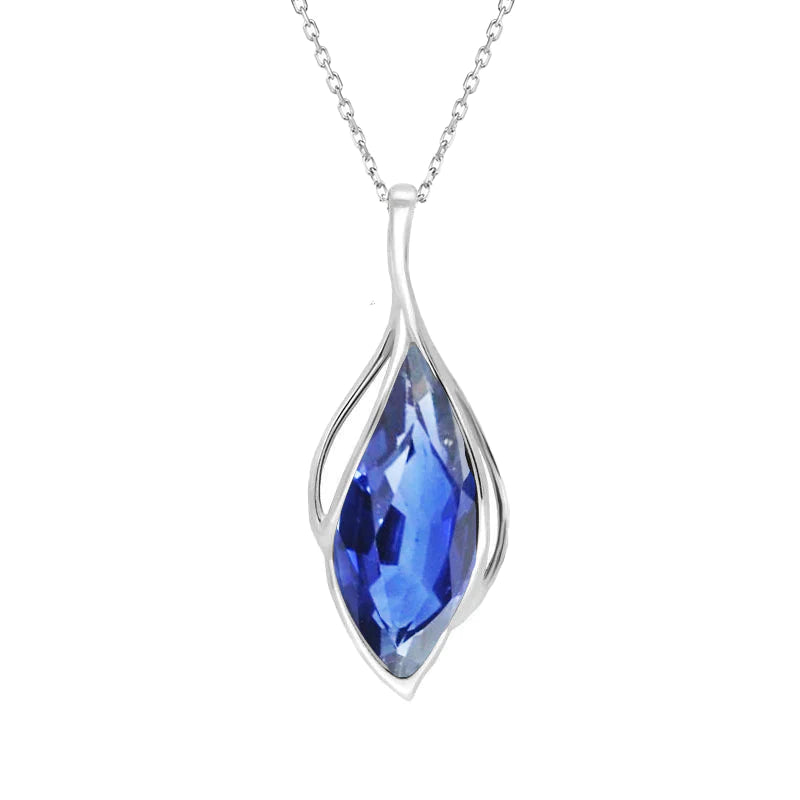 Ciondolo solitario Marquise Blue Sapphire 14K gioielli in oro bianco 2 carati - harrychadent.it