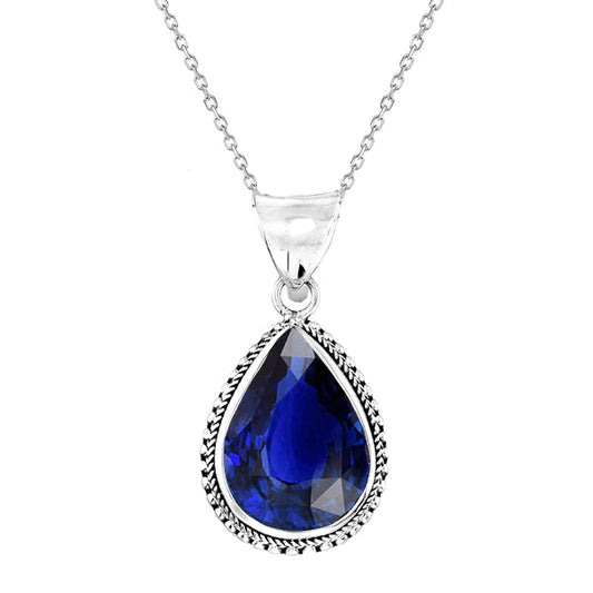 Ciondolo solitario a pera con zaffiro di Ceylon e diamanti stile vintage 2 carati - harrychadent.it
