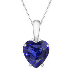 Ciondolo solitario con zaffiro blu a cuore Collana con 4 griffe da 3,50 carati