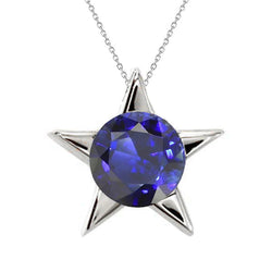 Ciondolo stella solitario Collana rotonda con zaffiro dello Sri Lanka 3,50 carati