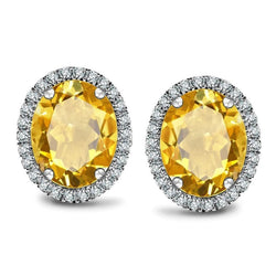 Citrino ovale con diamante 45.50 carati orecchini a lobo