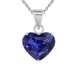 Collana Ciondolo Solitario In Oro Bianco Cuore Zaffiro Ceylon 4 Carati