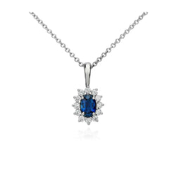 Collana Ciondolo Zaffiro Ceylon Con Diamanti 3,20 Ct Oro Bianco 14K