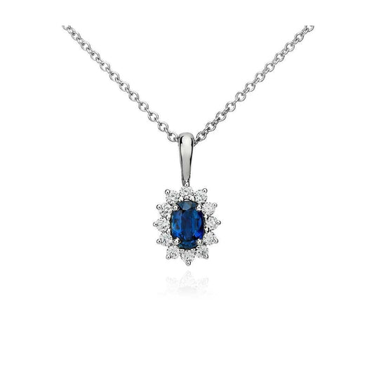 Collana Ciondolo Zaffiro Ceylon Con Diamanti 3,20 Ct Oro Bianco 14K - harrychadent.it
