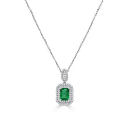 Collana Ciondolo in pietra preziosa Verde Smeraldo & Diamante 6.35 Carati WG 14K