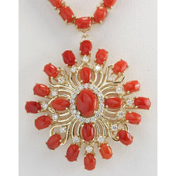 Collana Donna Corallo Rosso E Diamanti 73,75 Carati Oro Giallo 14K