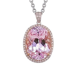Collana Pendente Con Catena 35.25 Carati Kunzite Con Diamanti