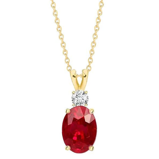 Collana Pendente Rubino Rosso Con Diamanti 8.50 Carati Oro Giallo 14K - harrychadent.it
