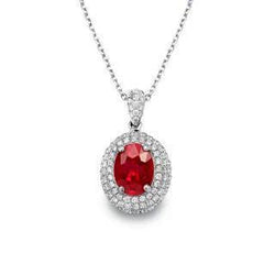 Collana Pendente Rubino Rosso Con Diamanti Oro Bianco 3 Carati 14K