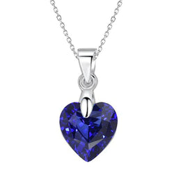 Collana Pendente Solitario Cuore In Oro Bianco Con Zaffiro Blu 3 Carati