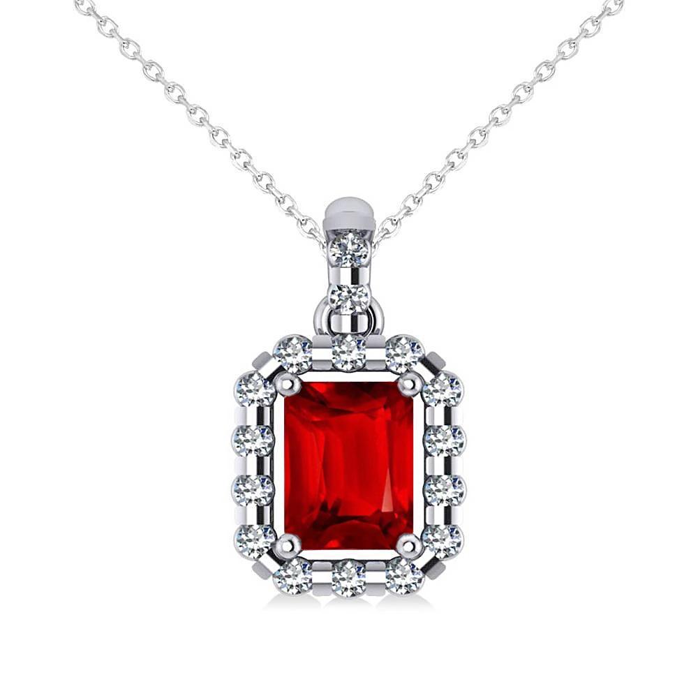Collana Pendente Taglio Smeraldo Rubino 14K Con Diamanti Tondi 5.60 Ct - harrychadent.it