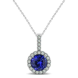 Collana Pendente Tanzanite Blu Con Diamanti Oro Bianco 14K 3.70 Ct