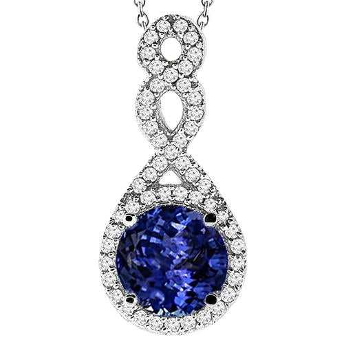 Collana Pendente con Tanzanite Rotonda e Diamanti 4.25 Carati WG 14K - harrychadent.it