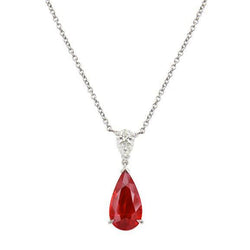 Collana Pendente in oro bianco con diamante rosso rubino taglio pera da 3.50 ct