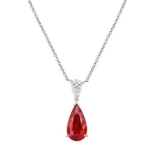 Collana Pendente in oro bianco con diamante rosso rubino taglio pera da 3.50 ct - harrychadent.it