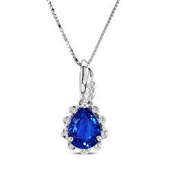 Collana con Ciondolo con Diamanti Ceylon Blue Sapphire da 2,10 carati in Oro Bianco 14 carati