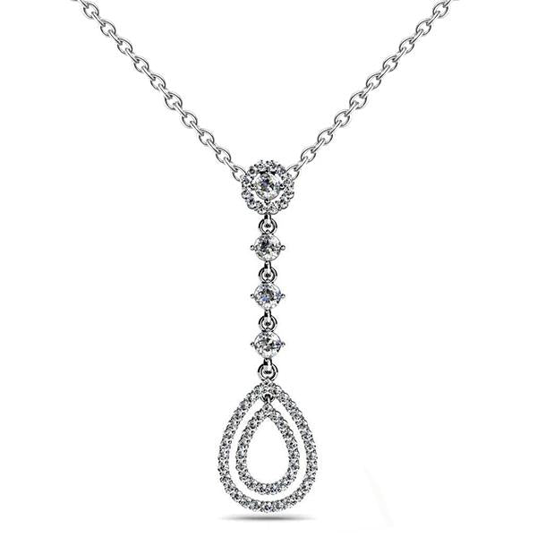 Double Drop Round Diamond Pendant Necklace 6.0 Carat White Gold 14K - harrychadent.it