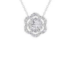 Collana con Pendente con Diamanti Rotondi di 3 Carati in Oro Bianco 14K